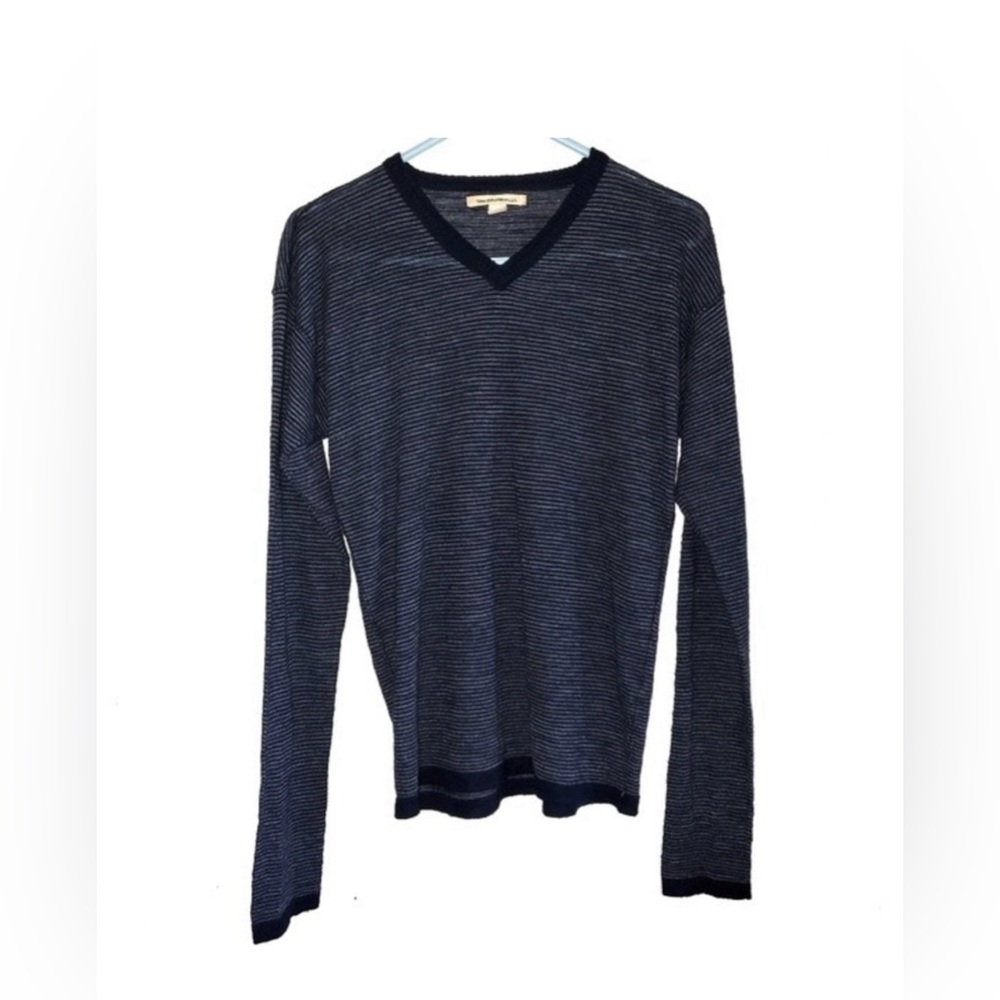 🔥 John Varvatos USA Wool Blend Stripe V Neck Sweater Blue Size Mens Medium 🔥